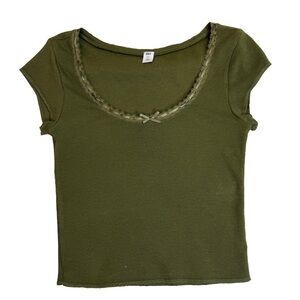 BP Olive Dark Green Women's Cap Short Sleeve Thermal Knit Top Shirt - Sz XS, NWT